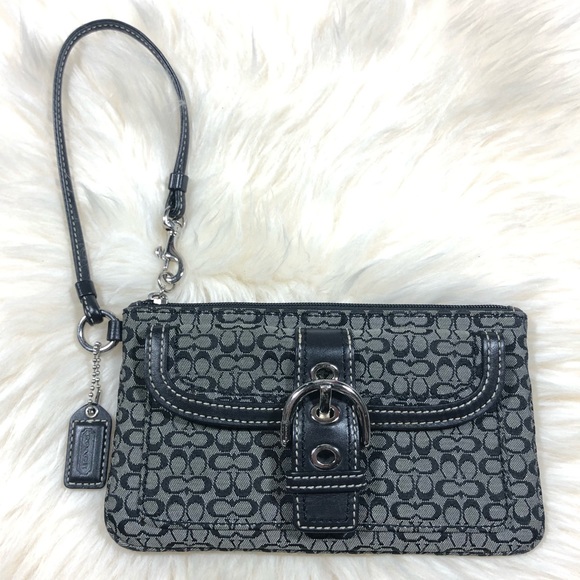 Coach Handbags - Coach Monogram Buckle Wristlet Canvas Leather